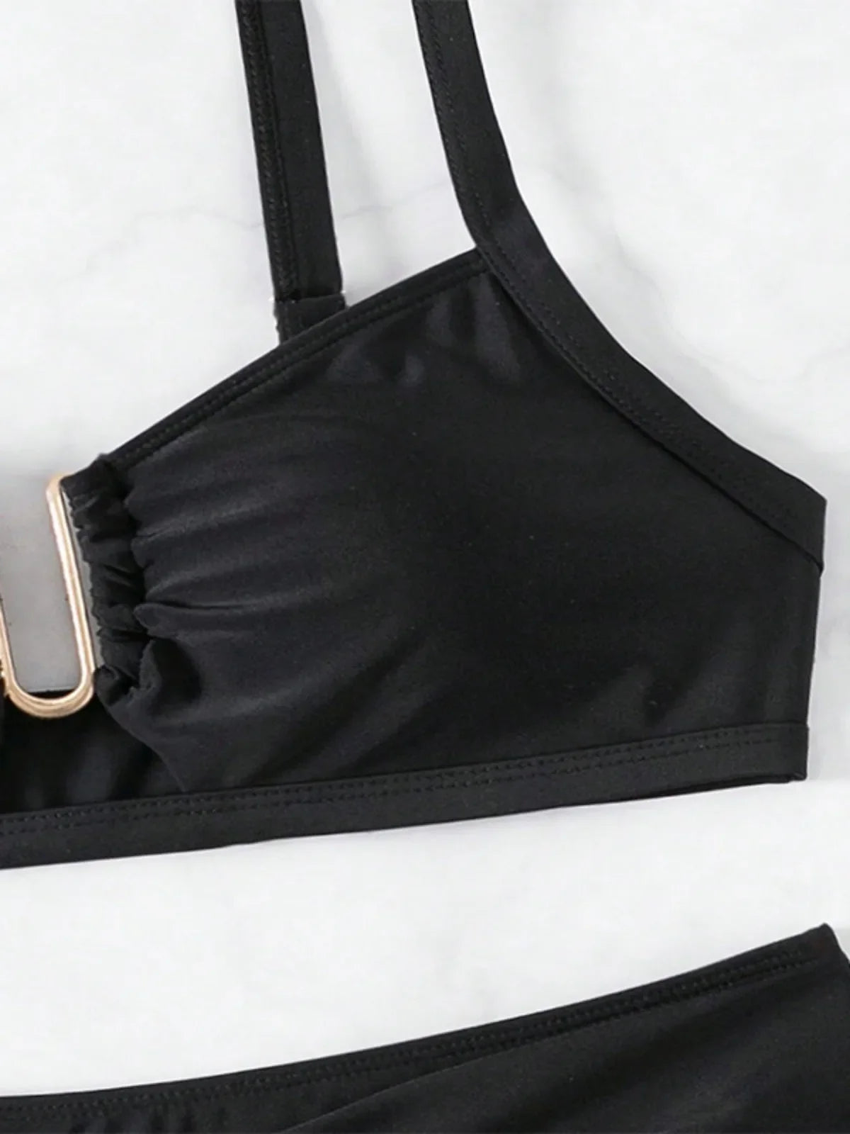 Solid Color High Waist Two Piece Swimsuit for Women U-neck Suspender Backless Bikini Set Beach Vacation Bathing Suit 2025 New