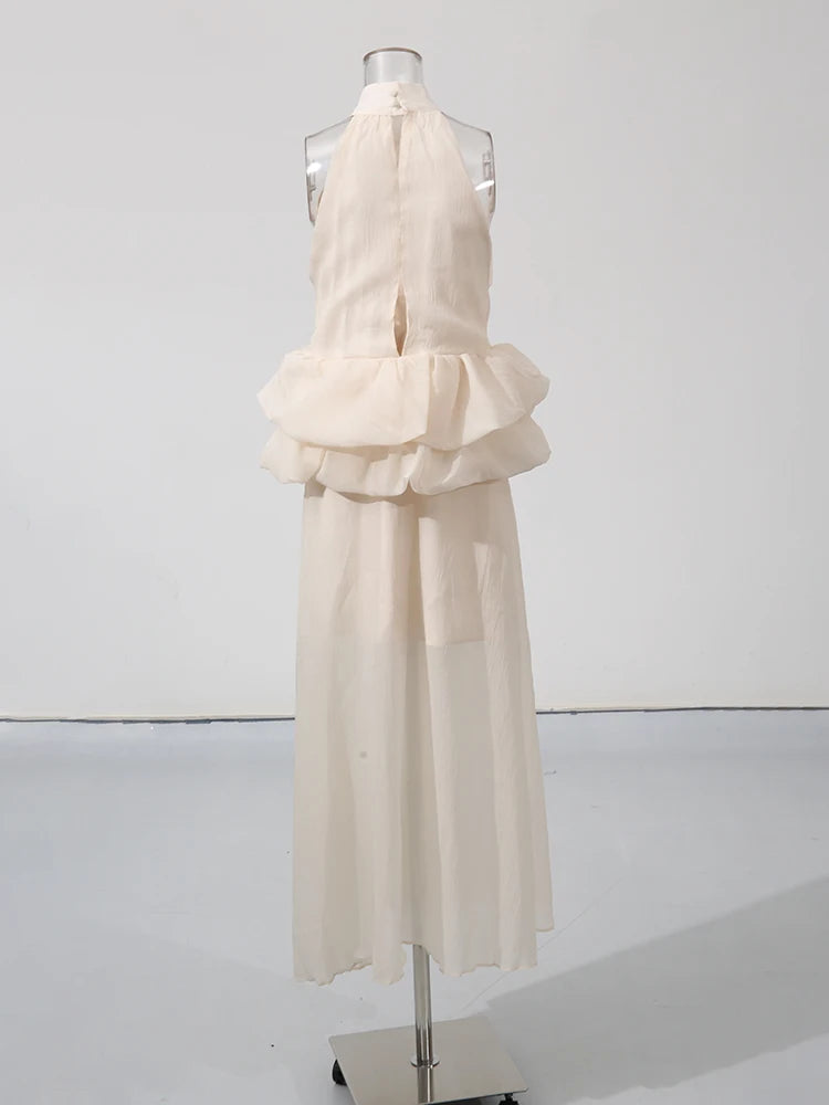 TWOTWINSTYLE Solid Slimming Long Dresses For Women O Neck Sleeveless High Waist Temperament Dress Female Fashion Style Clothes