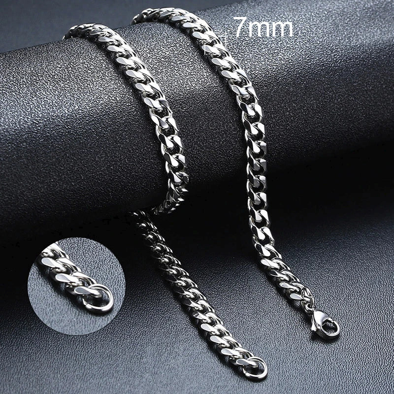 3/5/7/9/11MM Cuban Chain Necklaces for Men Women,Stainless Steel Curb Link Chain Collar,Jewelry Gift for Dad Husband BFF