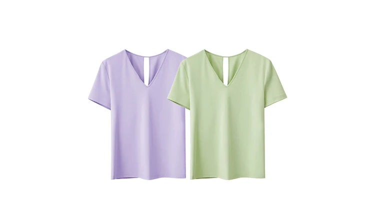 AMII Minimalism 100% Cotton Hollow Out Solid Short Sleeves Tees 2025 Spring New V Neck Top Women Casual Female T Shirt 12342289