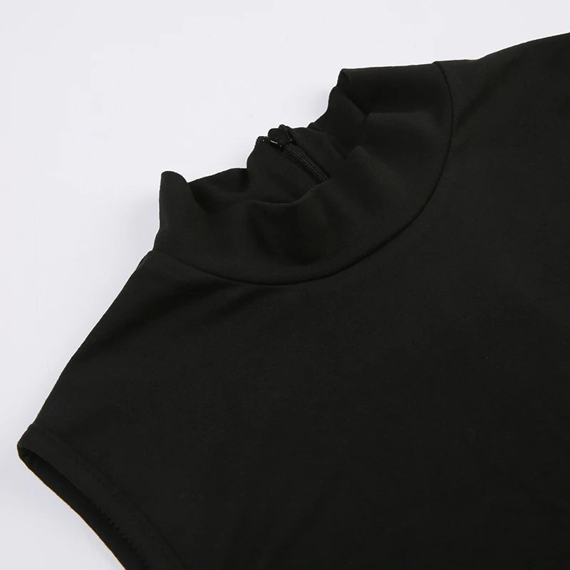 CIBBAR Casual Jogger Bodycon Rompers Solid Black Sleeveless Turtleneck Women's Fitness Sports Jumpsuits Basic All-match Outfits