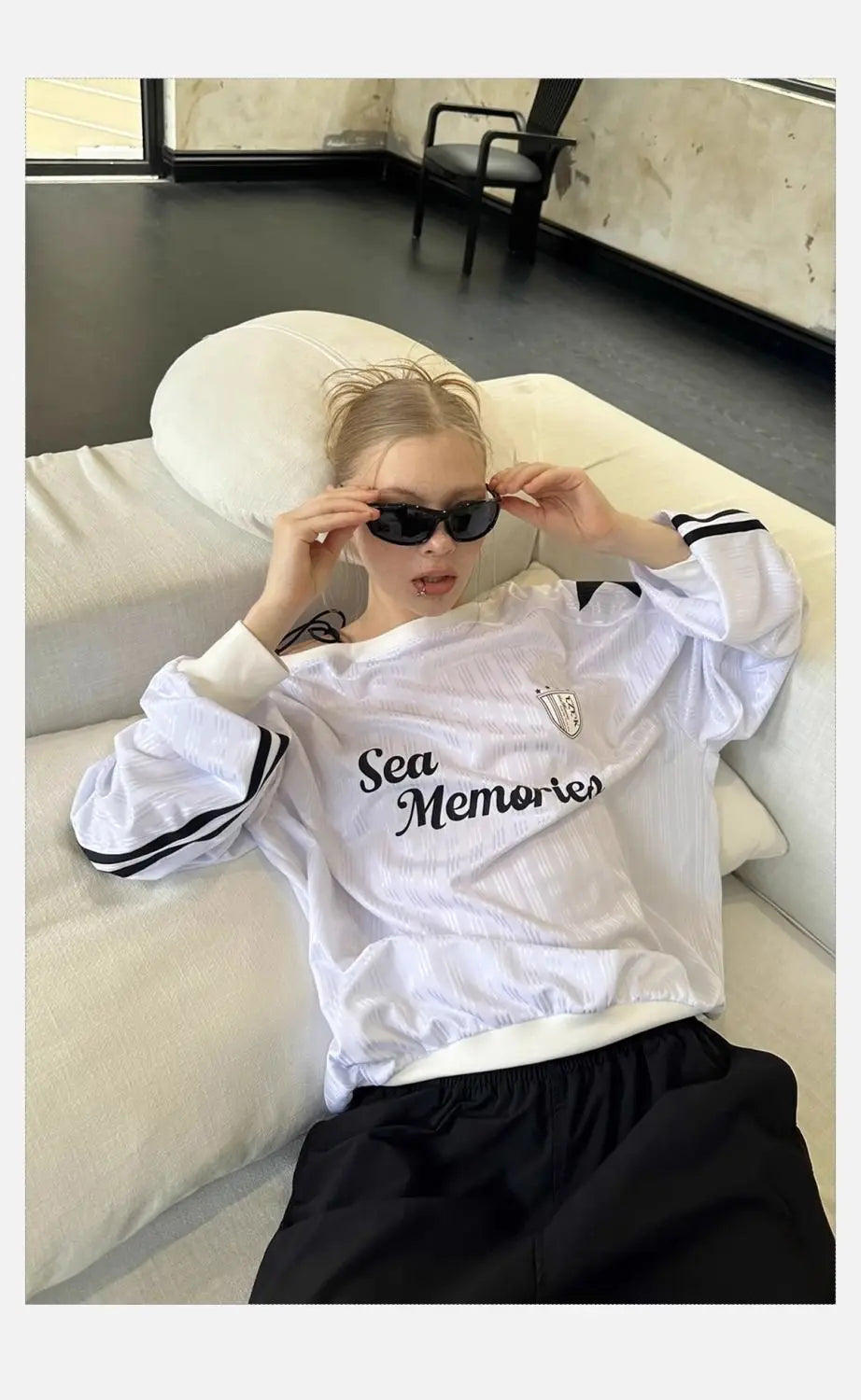 HOUZHOU Y2k Vintage Women Sweatshirts Sloping Shoulder Letter Printed Long Sleeve American Retro Hoodies Loose Gyaru Streetwear