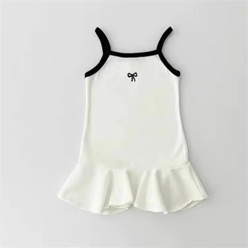 2025 Summer New Girls Sling Vest Kids Long T-Shirts Cute Bowknot kids Sleeveless Princess Casual Dresses Cotton Children Clothes
