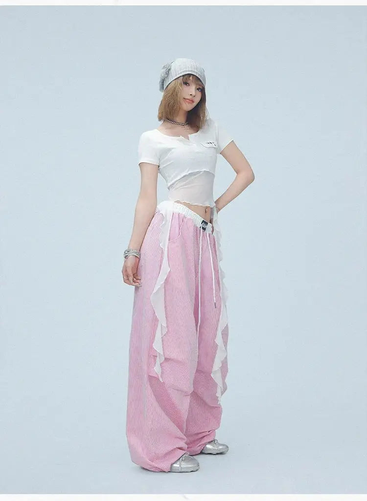 Pink Camo Cargo Pants with Stripes High Waist Streetwear for Women Hip Hop Jogger Pants Trendy Activewear cargo pants women