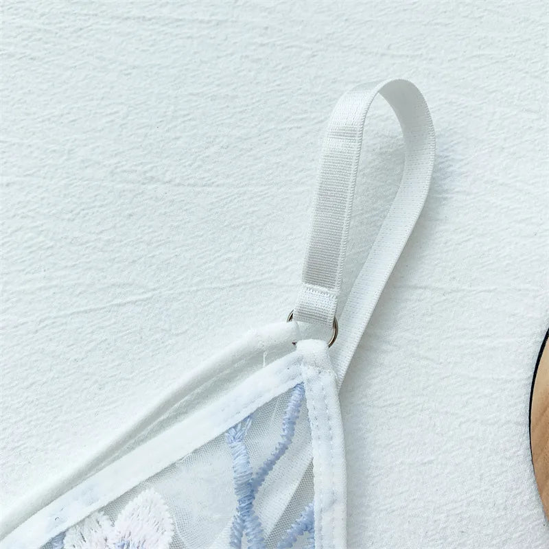 Women's Ultra-thin Cup Bra & Brief Sets Mesh Lace Underwear Set Transparent Beauty Back Hollow Embroidery Lingerie Set