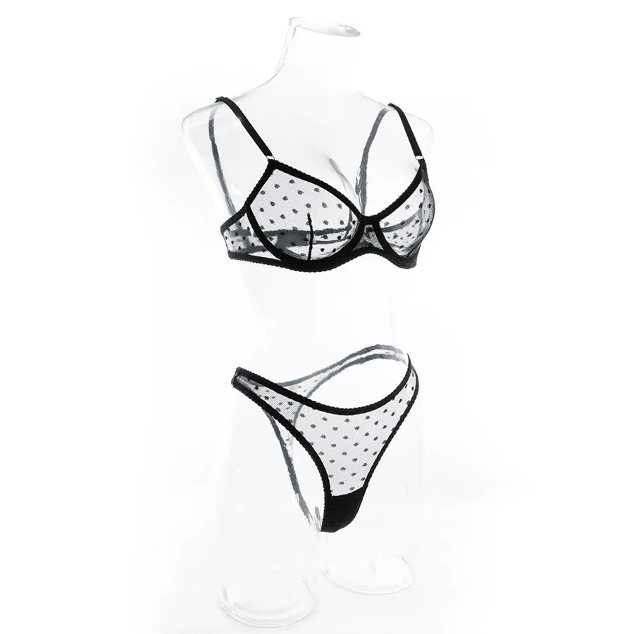 Sexy Women Lingerie Sets Lace Underwear Dot Romantic Transparent See Through Exotic Sets Underwire Pink Leopard Bra Brief Set
