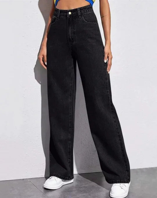 High Waist Washed Ladies Jeans Long Straight Fashionable Versatile New 2025 Cross-Border Women's Denim Pants Chinese Style