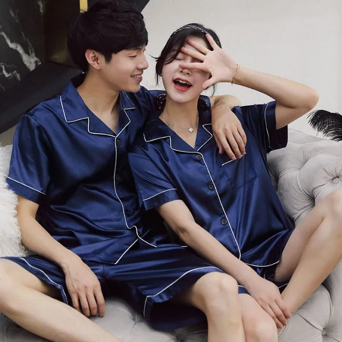 Couples Summer Ice Silk Thin ort Sve Spwear Home Clothes ort Pants Large Size Set Ladies Summer Silk New Model