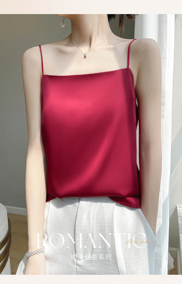 Women' Summer Sling One Line Collar Camis Cool Comfort Silk Suspender Sexy Suspender Top New Undershirt Fashion Thin Style Sling