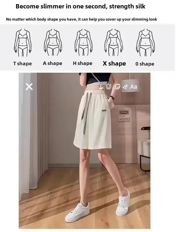 2024 Summer New Men's Women's Hong Kong Style Simple Basic Straight-Leg Casual Ice Silk Draped Shorts