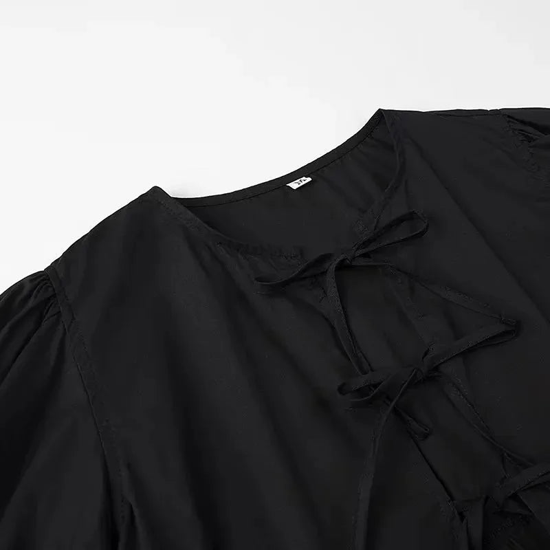 TRAF Ruffle Blouses Woman 2024 Puff Sleeve Shirts and Blouses for Women White Black Ruched Crop Top Female Ruched Women's Blouse