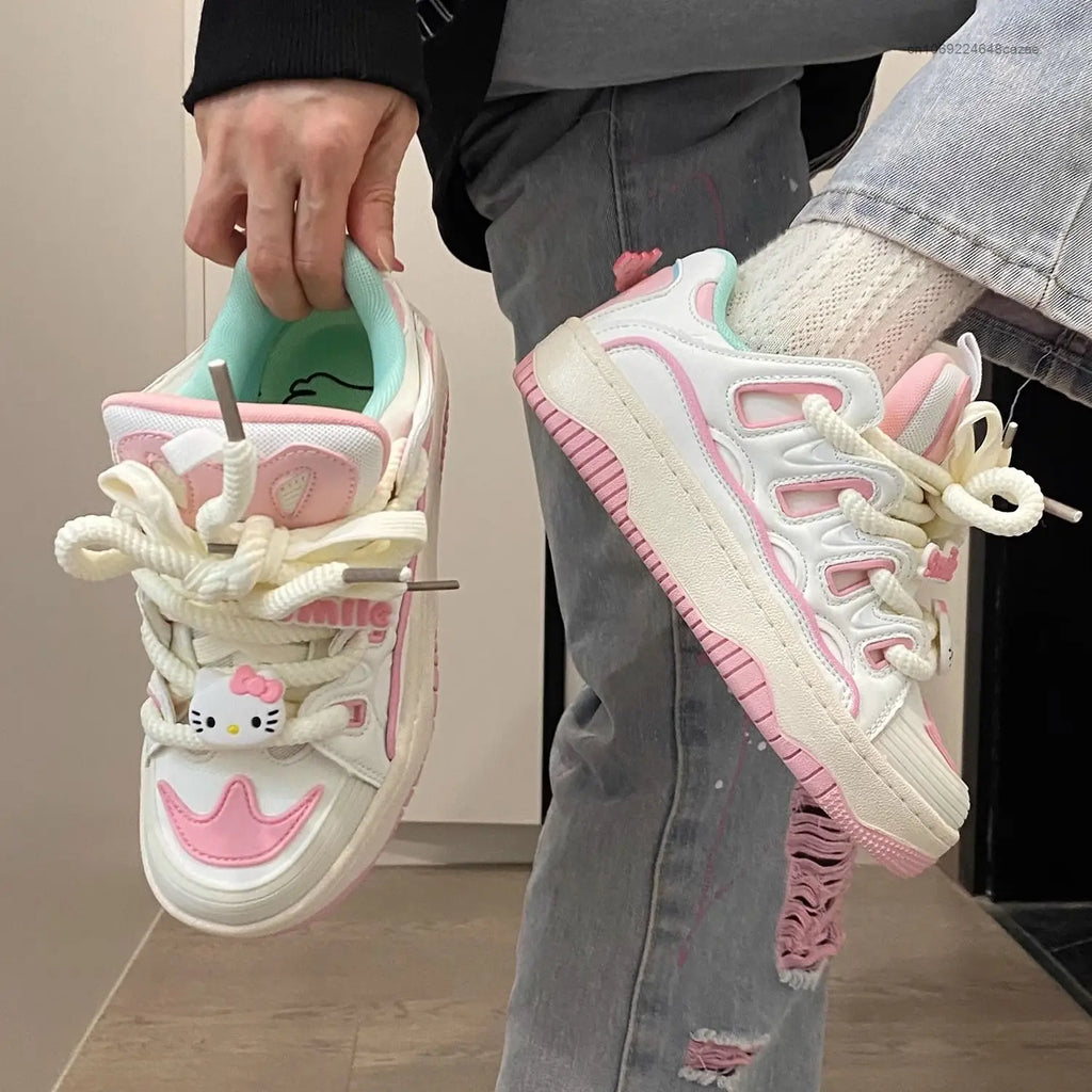 Sanrio Hello Kitty Luxury Design Plate Shoes Y2k Girl Cartoon Korean Style Aesthetic Cute Shoes Women Fashion Casual Sneakers