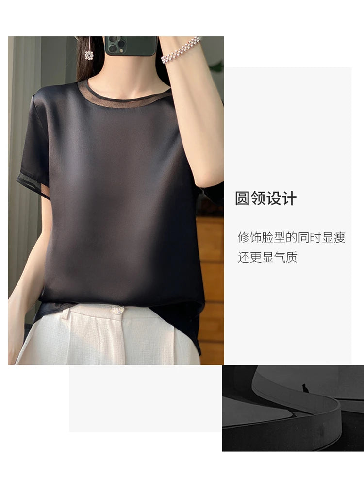 Oversize New Arrival T-Shirt Silky Satin Surface Women's Tees Short ONeck Tank Top Casual Slim Solid Lady Clothes Fashion Trends