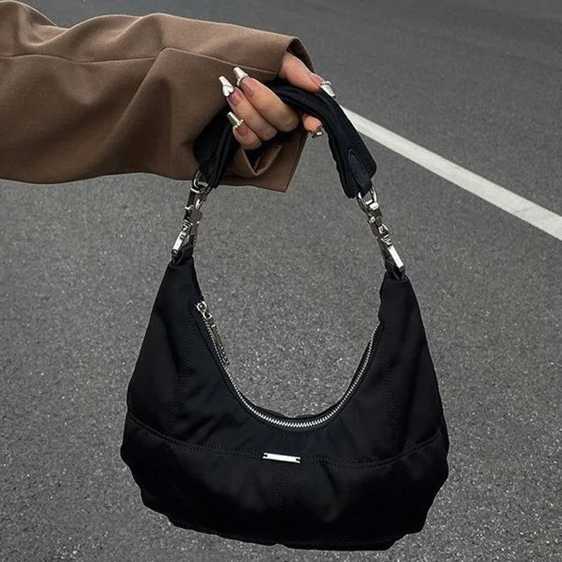 Women Retro Underarm Bag Armpit Small Shoulder Bag Soft Hobos Y2k Female Black Purse Fashion Girls Crescent Handbag 2025 New