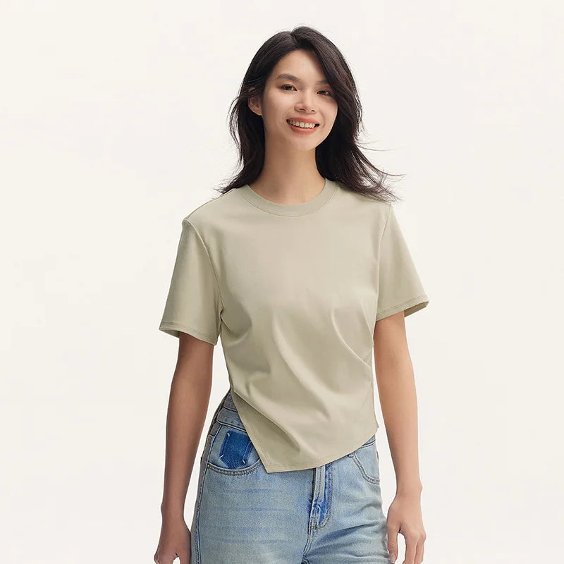 Semir Short-Sleeved T-Shirt For Women Short And Slimming With A Small Surprise New In 2024 Summer Pure Cotton Top