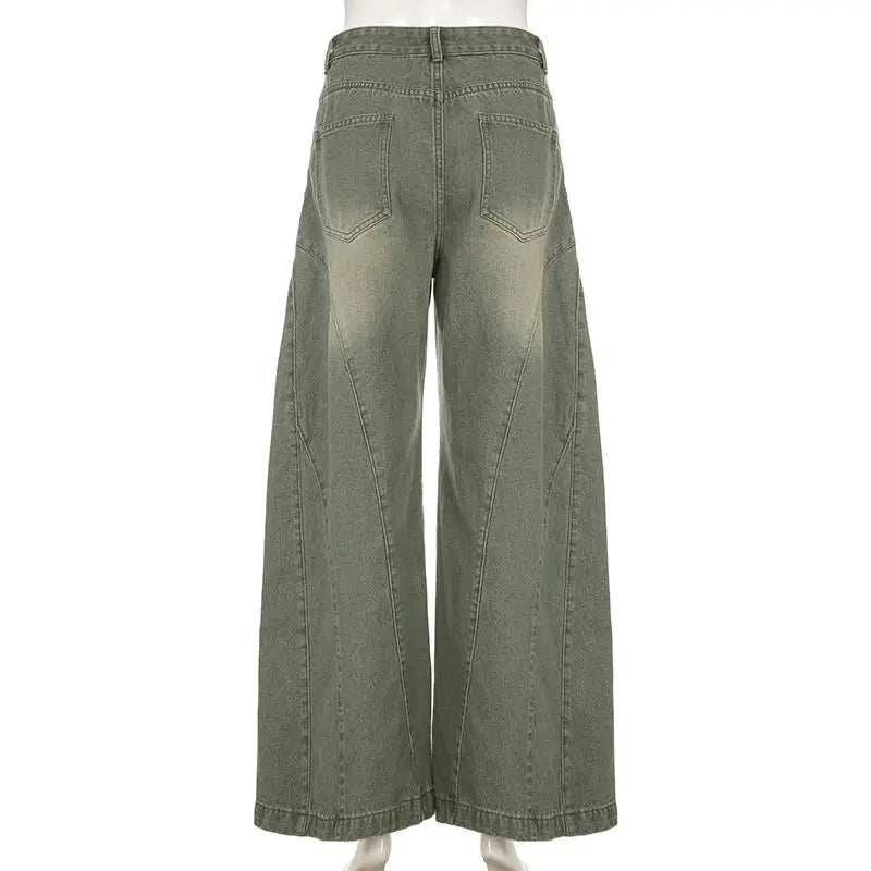 Retro Fashion Old-segmented Denim Cargo Pants Low Waist Loose American Street Harajuku Casual Jeans Women Unisex Wide-leg Pants