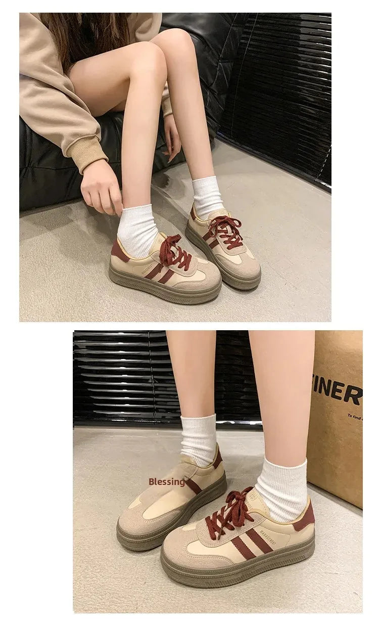 Women's Casual Sports Shoes Spring New Style Versatile Lightweight Lace-Up Mesh Thick Bottom Foot-Extending Dad Sneakers