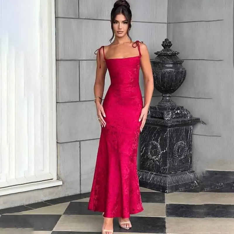 NIDANSSI White Jacquard Pleated Evening Party Dress Women Robes Backless Elegant Sexy Dress Bodycon Long Summer Dress Vestidos