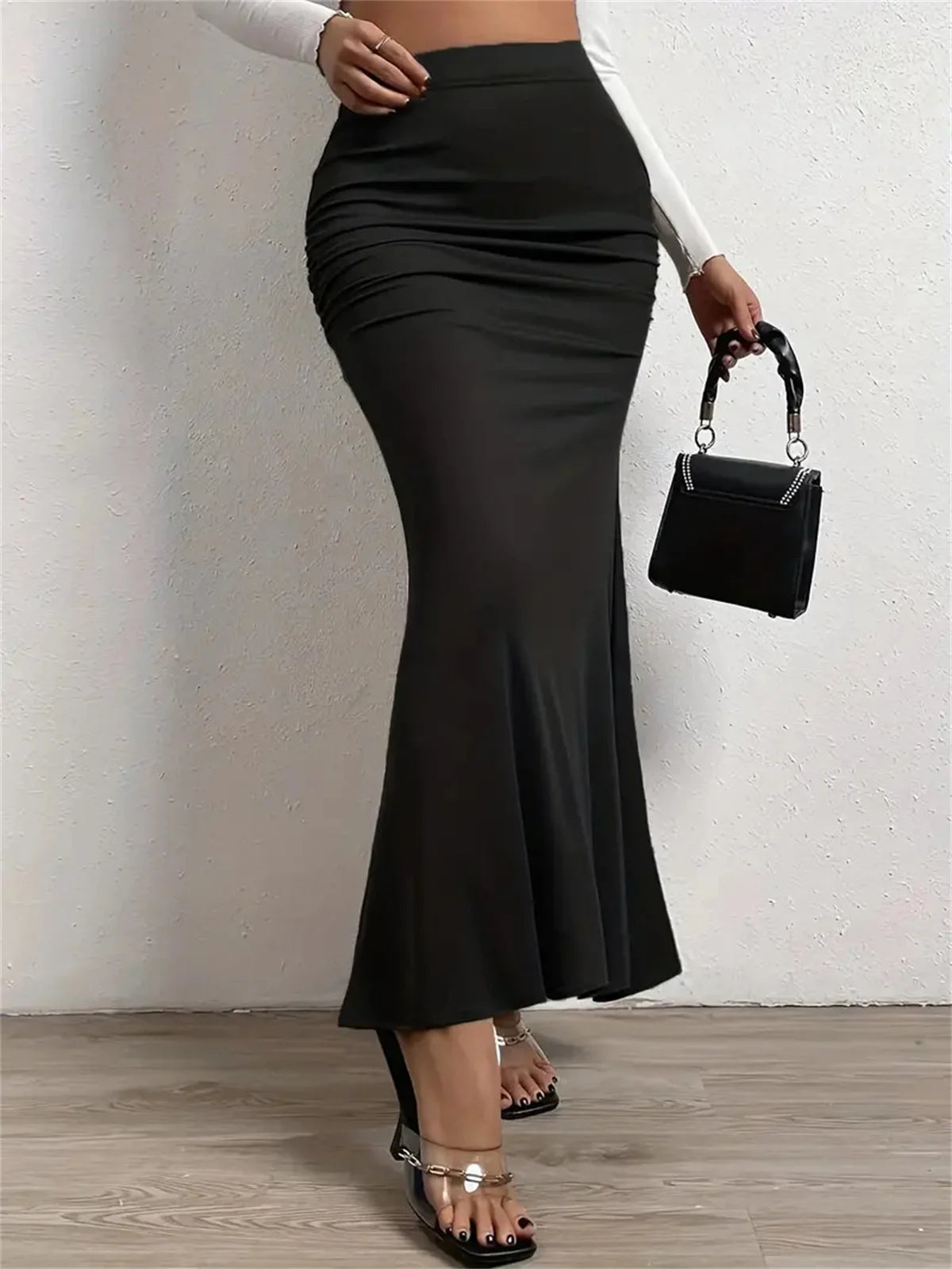 Women Solid Slim Fishtail Skirt Spring Summer New In Elegant Fashion High Waist Fold Skirts Lady Causal Street Short Dress Sexy
