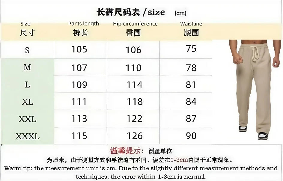 2025 New Men's Cotton and Linen Casual Pants Simple and Comfortable Straight Leg Pants Waist Drawstring Plus Size Looser