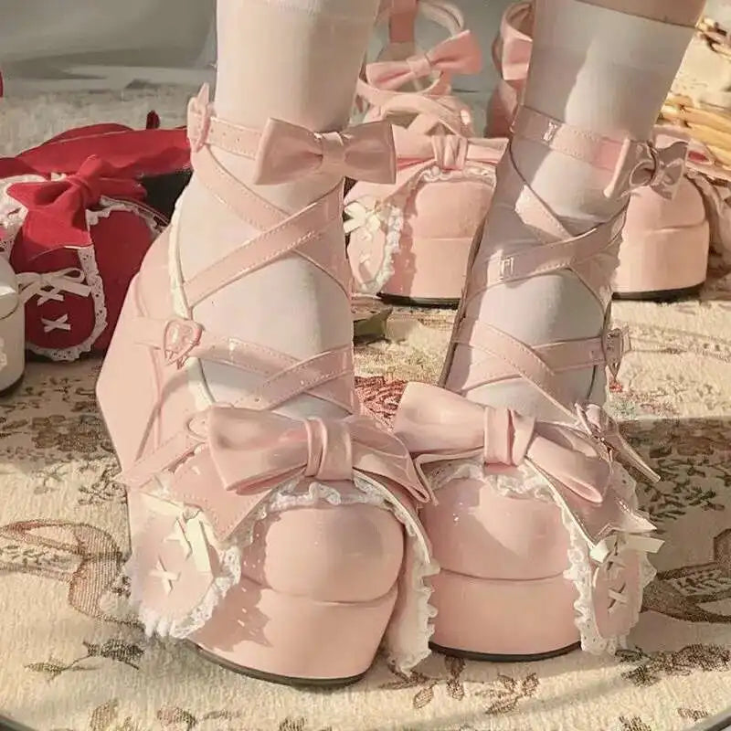 women Lolita shoes summer Lovely Girls lolita Cute Butterfly-knot Platform Shoes Sweet Rabbit Ears Mary Janes Elevator Shoes