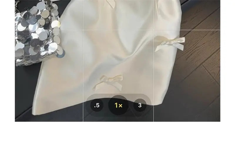 Women Elegant Mini Dress Satin Bow Decor Sleeveless Square Neck Slim Fit Suit French Style Party Club Night Summer Outfit