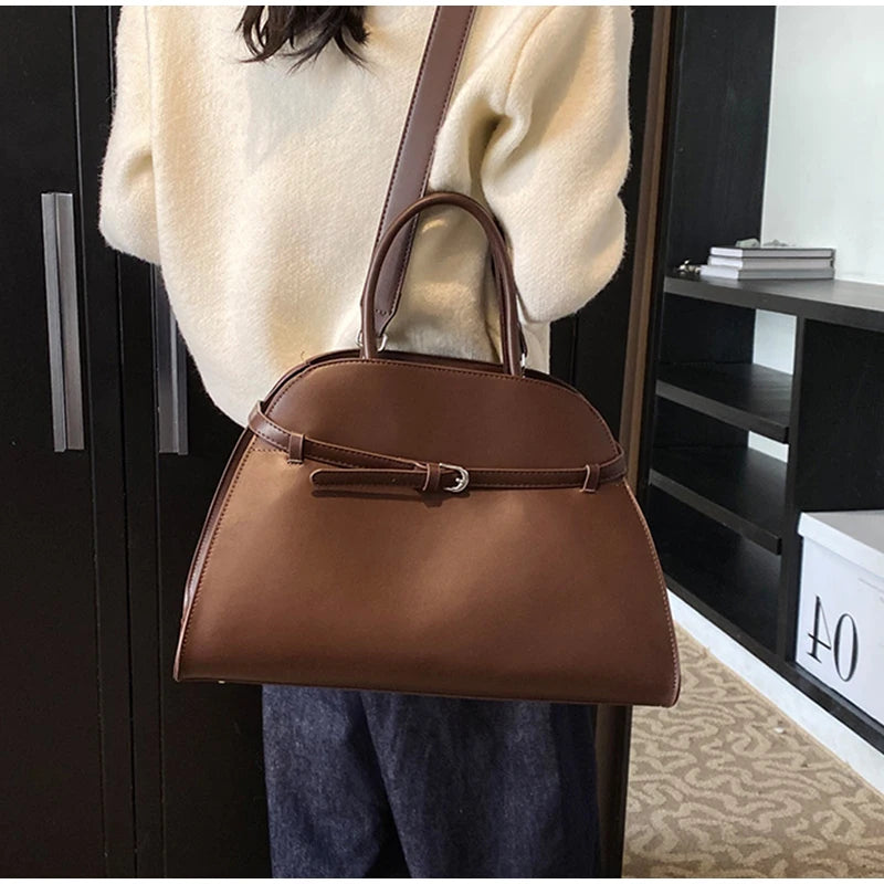 Brand Belt Design Handbag Vintage Brand Women's Large Capacity New Silver Metal Luxury Tote Soft Leather Shoulder Messenger Bag
