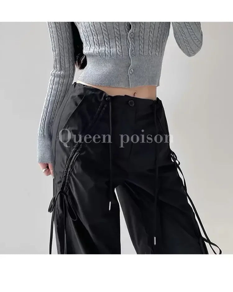 American Style Women's Summer Cargo Pants With Bowmint Green Drawstring Casual Bell Bottoms New 2024 Fashion Trend Long Pants