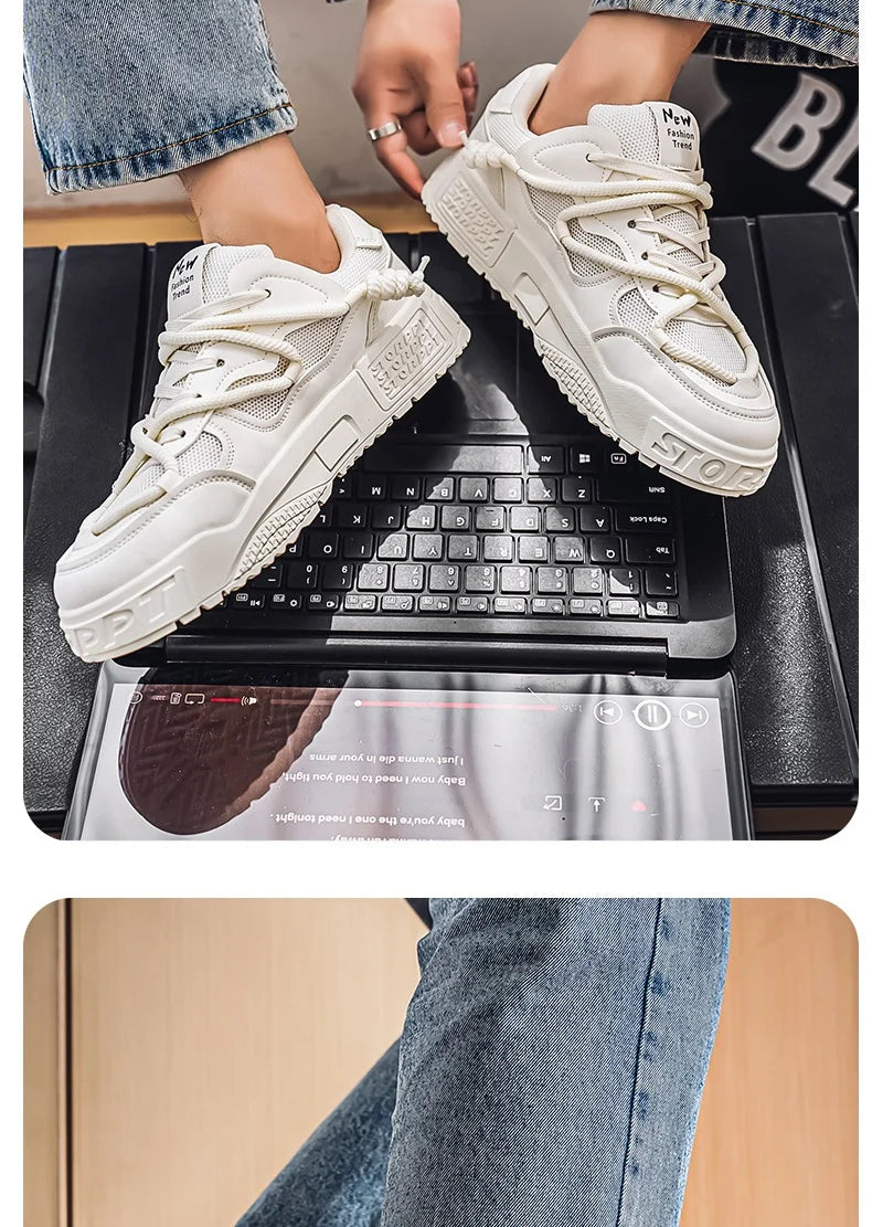 2025 New Summer Men's Shoes Original Casual Flat Shoes Sport Thick Bottom Increased Height Bread Trendy Shoes Skateboard sneaker