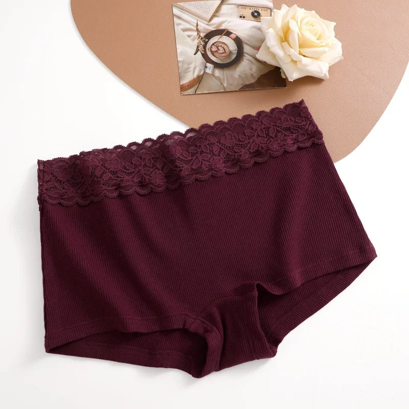 3Pcs Women's Cotton Lace Panties Boxers Seamless Boxer Underwear Female Solid Color Briefs Cozy Lingerie Intimate Underpant S-XL