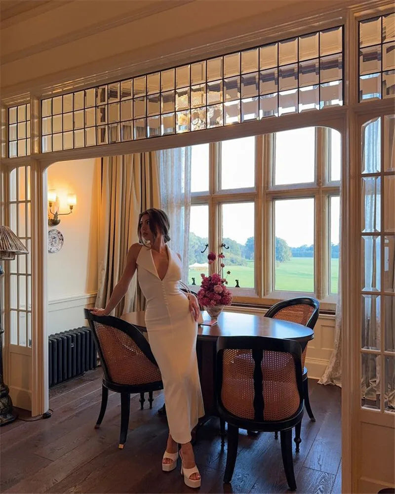 Mozision Halter Deep V Neck Sleeveless Sexy Maxi Dress For Women Elegant Backless Bodycon Tank Dress Femme Fashion Long Dress