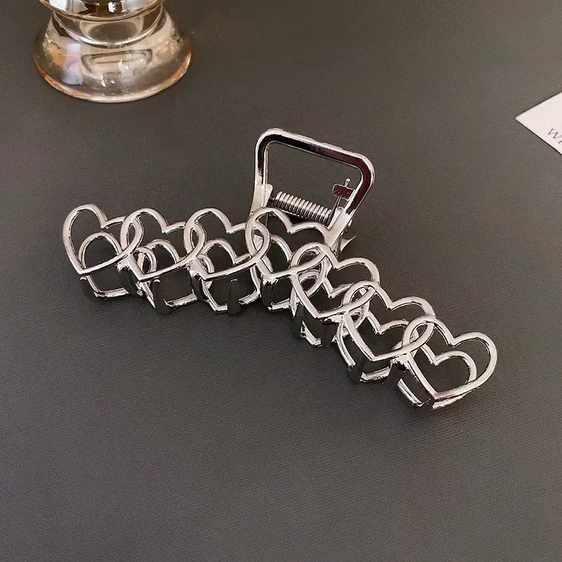 Silver Y2K Hollow Star Hair Claws Sweet Pentagram Heart Cool Girls Charm Trend Hair Clip for Women Aesthetics Hair Accessories