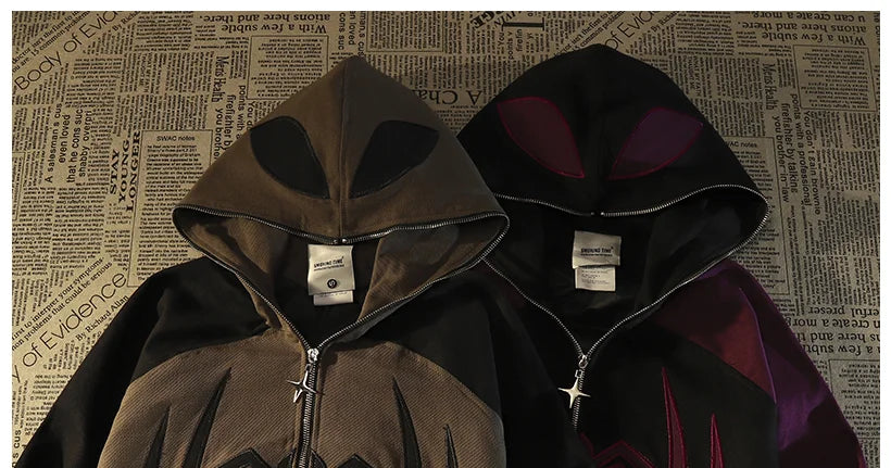 American High Street Spider Man Off Shoulder Sweatshirt Men and Women Retro Loose Oversized 150kg Couple Hooded Cardigan