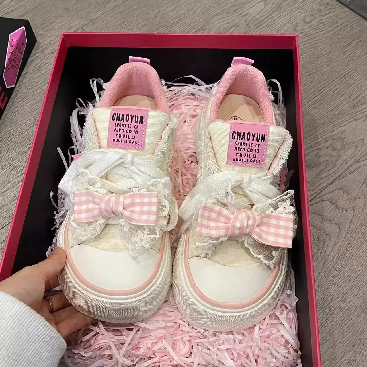 Pink Bowknot Large Head White Sneakers Women's New Summer Cute Canvas Shoes Breathable Comfortable Sporty Fashion Footwear