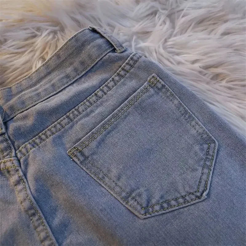 Design Sensibility Denim Cotton Shorts 2023 Summer Petite Straight-Leg Medium Length Wide Leg Casual Style Women's Trousers