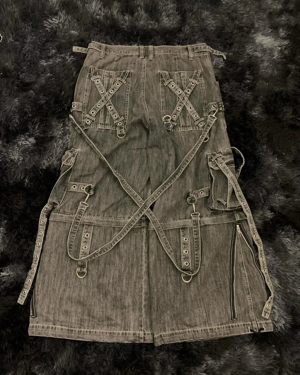 Punk Retro Trendy Strap Jeans Y2k Men Women Hip Hop Multi Pocket Baggy Denim Pants Fashion Patchwork Cargo Trouser Streetwear