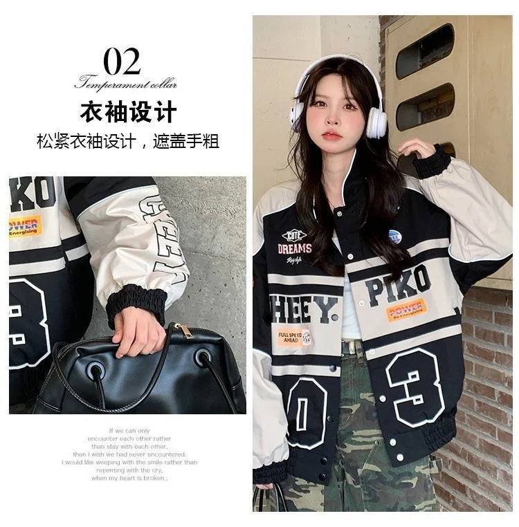 2023 Y2k Red White Bomber F1 Jacket Women Men Biker Racer Jacket Retro Hip Hop Grunge Clothes Trend Oversize Windbreaker Varsity