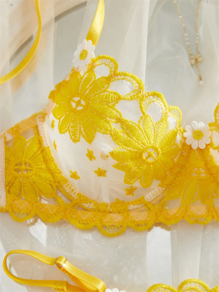 Fairy Sexy Lingerie Floral Embroidery Lingerie Ultra Sexy Bra Set Mesh Underwear Translucent Luxury Intimate Erotic Lingerie