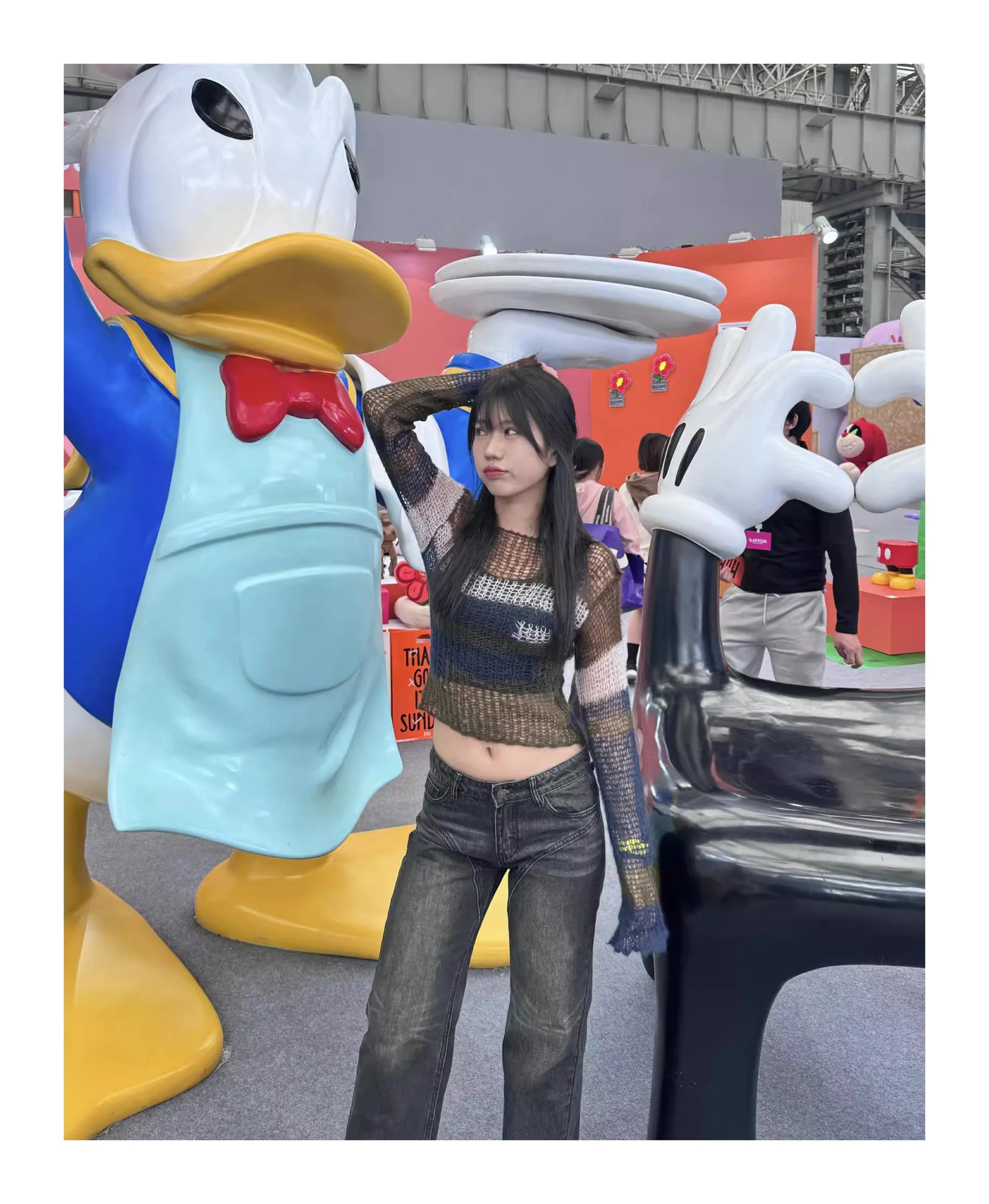 Karrram Y2k Aesthetics Crop Knit Tops Vintage Grunge Hollow Out Jumpers Japanese 2000s Hole Pullover Korean Dongdaemun Knitwear