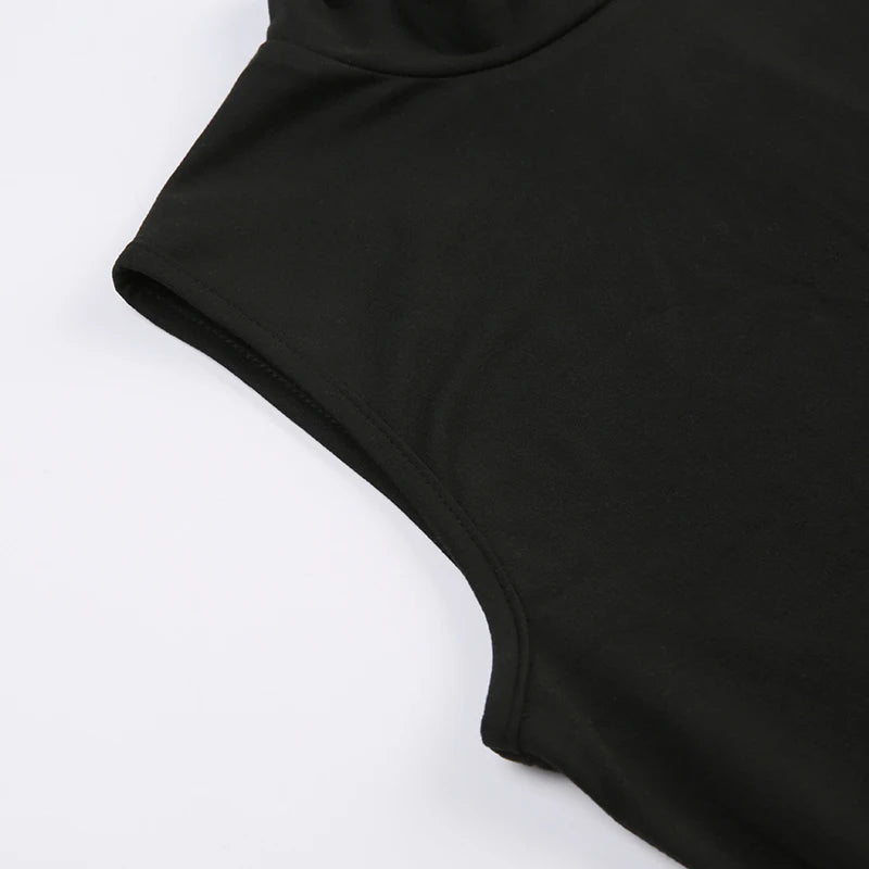 CIBBAR Casual Jogger Bodycon Rompers Solid Black Sleeveless Turtleneck Women's Fitness Sports Jumpsuits Basic All-match Outfits