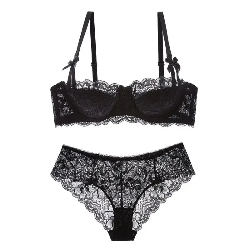 MOYISU Rabbit Ear AB Cup Pure Desire Girl Bra Set | Pull-up Bra with Bow | Breathable French lace Bra | Anti-slip Cup Date Night