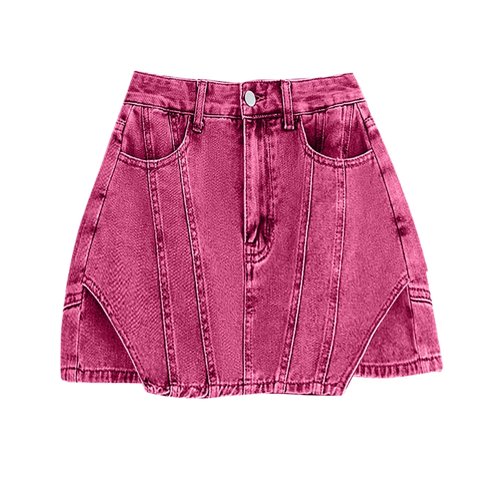 Women Casual Denim Skirt High Waisted Solid Button Up Wrap Hip Symmetrical Jean Mini Short Skirts Fashion Casual Streetwear