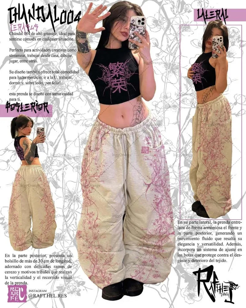 Casual Fashion Harajuku Hip-hop Gothic Punk Oversized Wide-leg Pants Men Y2K Streetwear Trousers Rock Baggy Straight Pants Women