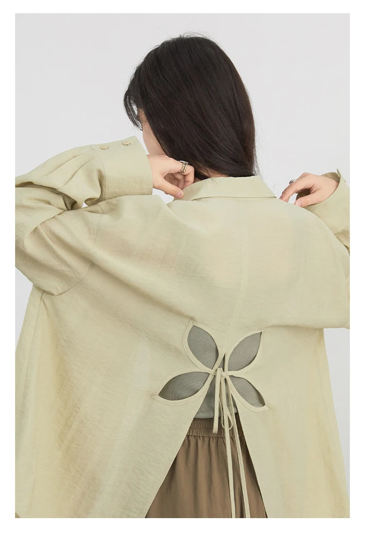 CHIC VEN Women Long Sleeve Shirts Solid Loose Casual New Style Design Back Hollow Out Shirt Female Blouse Spring Summer 2025