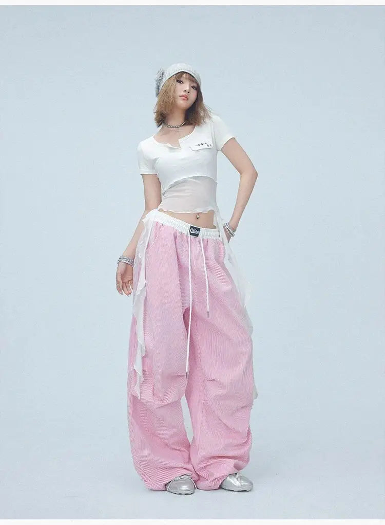 Pink Camo Cargo Pants with Stripes High Waist Streetwear for Women Hip Hop Jogger Pants Trendy Activewear cargo pants women