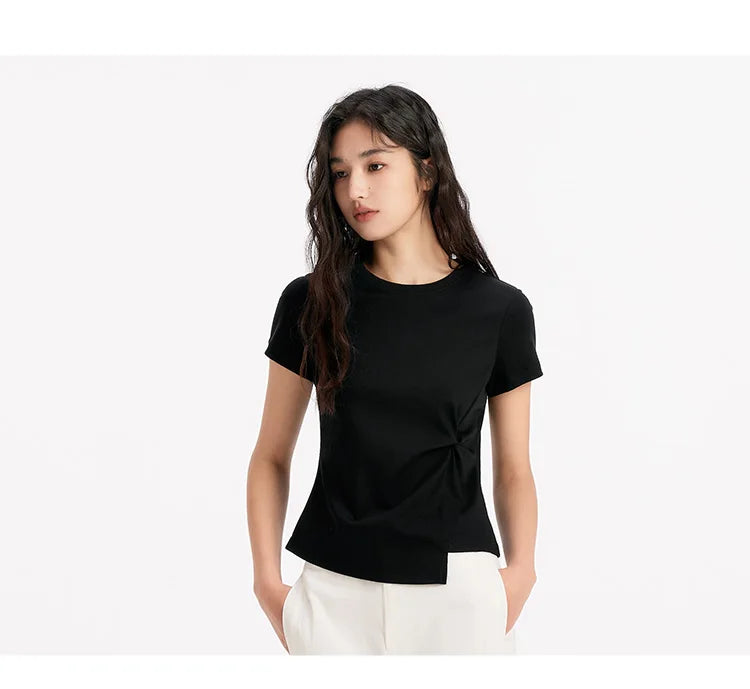 Semir Twist Knot Design Short Sleeve Tee Women Slim Fit 2025 Summer New Fashionable Casual Top