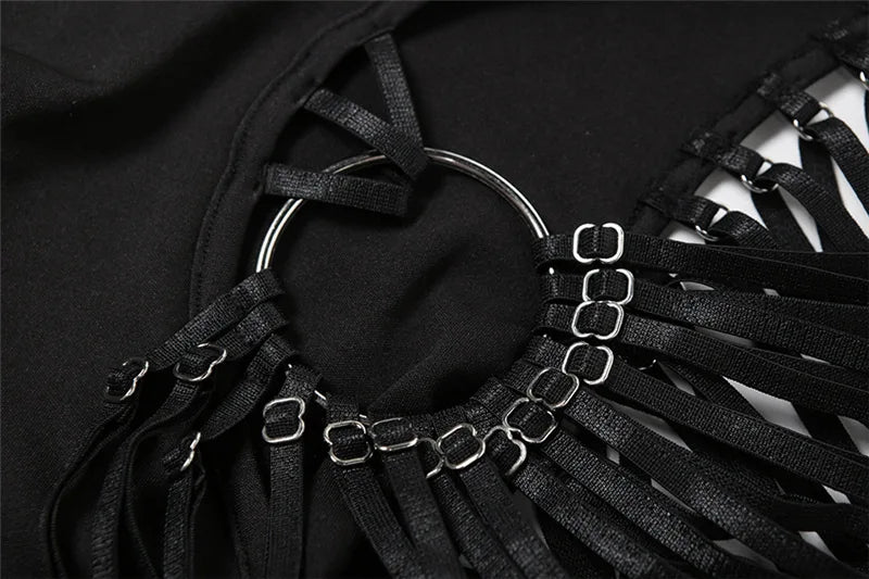 AltGoth Sexy Hollow Out Dress Women Mall Gothic Aesthetic Sleeveless Bodycon Dress Streetwear Elegant Evening Party Dress Female