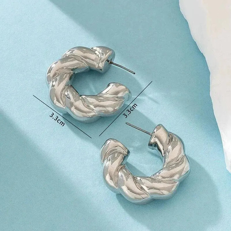 Gold Color Crystal Stone Hoop Earrings Twisted Metal Shape Silver Plating New Fashion Women Earrings Party Jewelry Birthday Gift