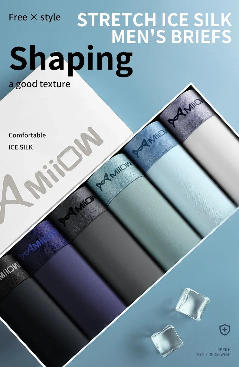 MiiOW 4Pcs Ice Silk Men's Panties Sexy Seamless Man Boxershorts Graphene Antibacterial Men Underwear Breathable Man Boxer Briefs