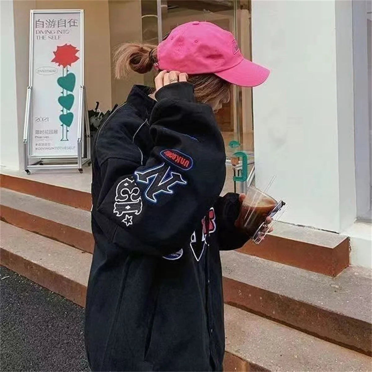 Gothic Japan Hip Hop Hoodie Sweatshirt Oversize Women Spring Autumn Harajuku Punk Hoodies Tops Cool Baseball Uniform Girl